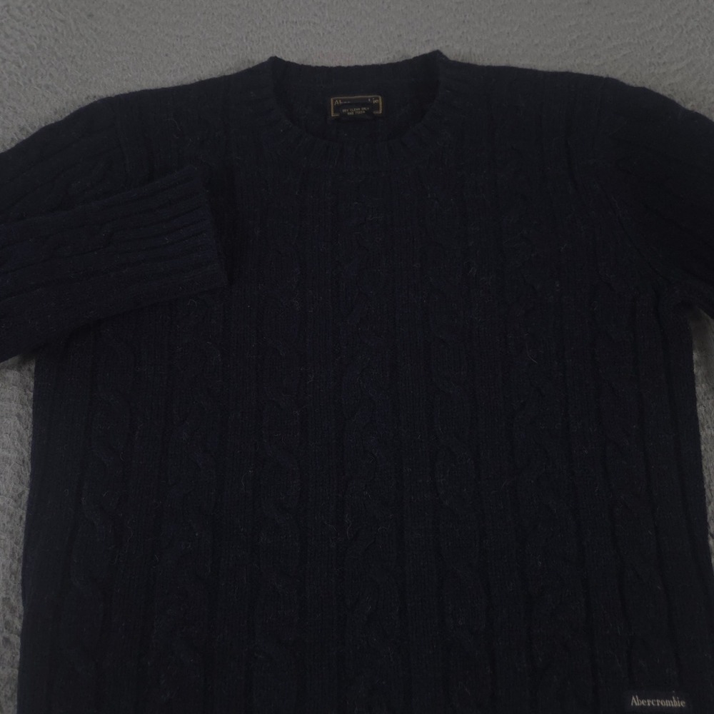 VINTAGE Abercrombie & Fitch Sweater Womens M Navy Cable Knit Wool Crewneck 90s